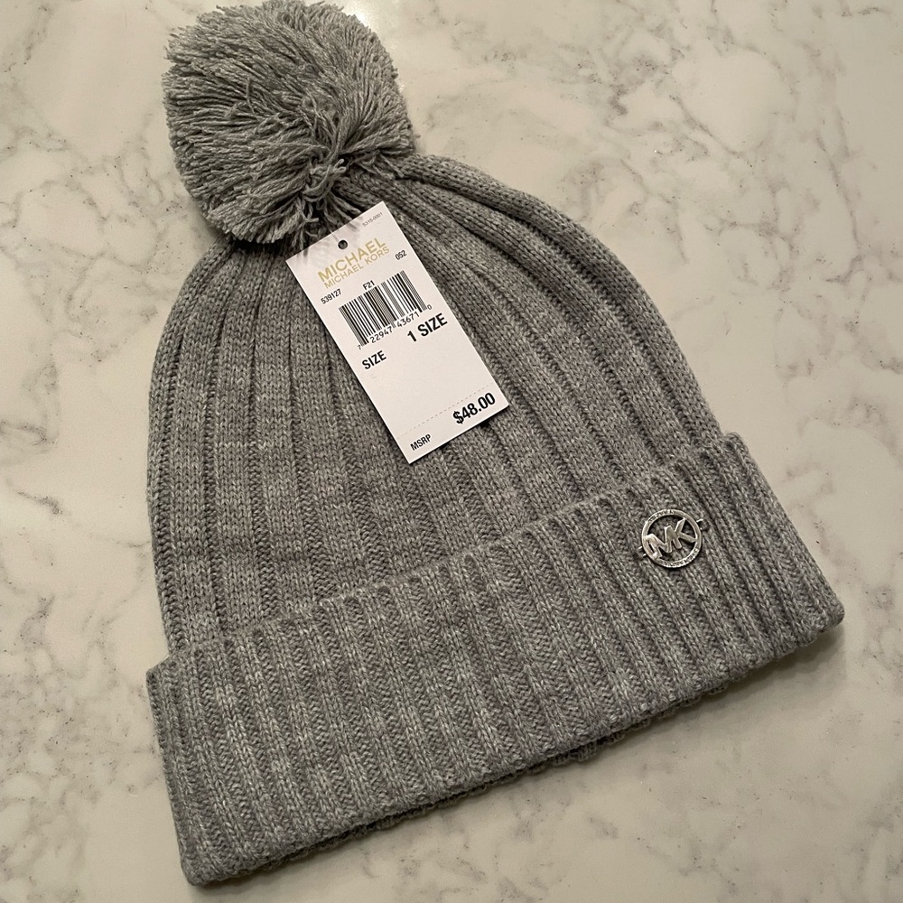 BNWT Michael Kors Gray Winter Hat with Pom Pom